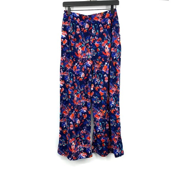 Cuddl Duds Flexwear Pants Blue Floral Print Wide Leg Pull On - Picture 7 of 9